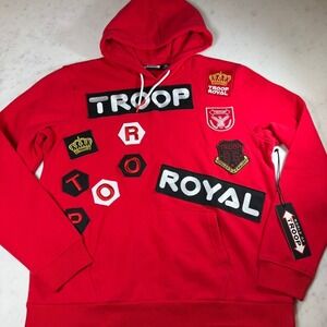 World of Troop Badges Hoodie Mens XL Red New Streetwear Patch Pullover TP832381